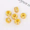 Set of six gold-plated spacer beads featuring white rhinestone pavé for DIY bracelets - 8mm Rhinestone Wheel Spacer Bead / Gold