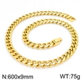 Collar de cadena cubana para hombre en acero inoxidable dorado de 9mm y 600mm - 600mm x 9mm (KN225291-Z) / Dorado