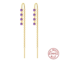Orecchini pendenti in argento 925 dorato con quattro pietre viola tonde su fondo bianco - Oro - Stella a quattro punte Zircone viola