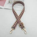 Adjustable canvas shoulder strap with ethnic geometric pattern and gold metal buckles - Light Blue Brown Wine Red + Gold Hook