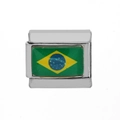 Italian style modular charm link in silver steel featuring a Brazil flag design - 0250 - Flag - Brazil