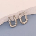 Silver geometric irregular U-shaped hoop earrings with twisted texture in stainless steel - Silver Style K7-6