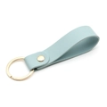 Light blue PU leather keychain with polished metal ring for business car key accessory - Blue-Green & Gold