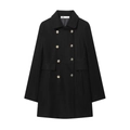 Women's black wool blend short coat with double-breasted gold embossed buttons - XS / Black
