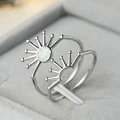 Sunrise and sunset opal sun flower ring set in silver for women's stacked wear - US 5 / White Gold