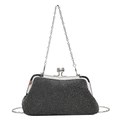Sparkling black evening clutch with silver rhinestones and metal chain strap - Black