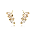 Elegant gold marquise zircon stud earrings with curved three-stone design on white background - E1625 Gold White Zircon