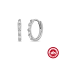 S925 sterling silver hoop earrings featuring rectangular zirconia stones on white background - Style #2 / White Gold