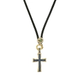 Collana con pendente a croce placcata oro e zirconi colorati su cordino nero - Blu (CN0087YH Blu)