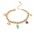 Gold double-layer stainless steel bracelet with evil eye and enamel pendants - Gold Double Layer Mixed Charms Style