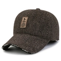 Men's wool baseball cap in dark brown tweed with ear protection and brand logo - Coffee with Brown Label