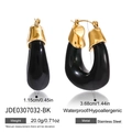 Orecchini a cerchio in resina nera e acciaio inossidabile dorato impermeabile da donna - Stile a U (JDE0307032-BK) / Nero