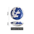 Japanese lucky cat ceramic sauce dish with 10cm diameter and blue cartoon pattern - Creative Cat Dish Style C