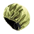 Double-layer satin hair bonnet in light green and black with adjustable elastic buckle - Olive Green