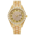 Luxury gold iced-out hip hop watch with Roman numerals and full crystal dial - Gold Arabic