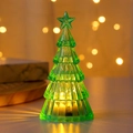 Luminous green translucent Christmas tree mini lamp with star topper on wooden base - Green (Warm Light Large)
