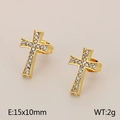 Golden stainless steel cross stud earrings with sparkling white cubic zirconia 15x10mm - Zirconia Cross Style / Gold