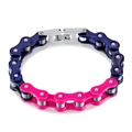 Herren Armband aus Titanstahl im Fahrradketten-Design in Blau und Rosarosa-Finish - Blau Rosa