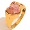 Vintage 18K gold plated heart ring featuring pink crushed stone inlay for women - US 6 / Gold + Pink Crushed Stone