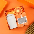 Vibrant orange business gift set with insulated mug, mini fan and face towel in box - [Vitality Orange] Cup + Fan + Towel