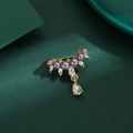Elegant gold brooch with purple pearls and teardrop crystal pendant in macro view - 395# Gray Water Drop