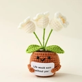 Handmade crochet white flower pot doll with Life would succ without you card - Positive Potted-Lily of the Valley White