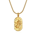 Golden stainless steel Leo zodiac oval pendant necklace with cubic zirconia on snake chain - Leo