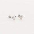 Silver textured heart-shaped stud earrings with secure screw-back closure - 925 Silver / White Gold