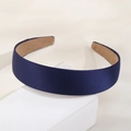 Elegant deep blue satin headband for women with a smooth finish and non-slip inner lining - Navy Blue