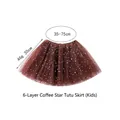 Brown 6-layer starry tutu skirt for girls with gold stars and elastic waist detail - Thick Coffee Tutu Skirt Kids