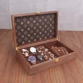 Boîte à montres en bois massif brun foncé avec 4 fentes et doublure florale rétro - Noyer Noir (Cuir à Motifs) 4+2 Emplacements