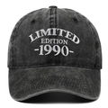 Berretto da baseball vintage lavato con ricamo 1990 Limited Edition e visiera curva - Regolabile / Nero