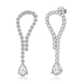 Elegant 925 sterling silver long drop earrings with pear-shaped cubic zirconia - Silver Teardrop Pave Hoop Dangle (SE397-14K)
