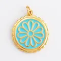 DIY copper daisy flower pendant with light blue enamel and golden wavy edge for jewelry - Gold Ring Blue Flower