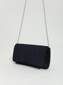 Detail of navy blue glitter envelope clutch bag with elegant silver metal chain strap - Dark Blue