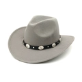 Detail view of grey felt cowboy hat with bohemian leather band and silver studs - M(56-58cm) / Light Gray