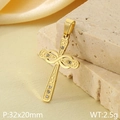 Pendentif croix en acier inoxydable plaqué or 18 carats avec diamants, 32x20mm - Style Croix Zirconia Minimaliste (KP116519-ZLA)