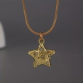 Golden liquid lava star pendant necklace with sparkling crystals and metal texture - Gold Textured Rhinestone Star Style (N-191)