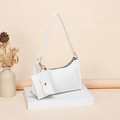 Chic creamy white underarm bag with woven texture and matching small zipper pouch - White