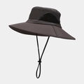 Deep grey quick-dry outdoor bucket hat with wide brim, mesh vents and chin strap - M (56-58cm) / Dark Gray