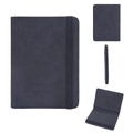Dark blue RFID passport holder in frosted leather with elastic closure for travel - Black