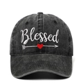 Gewassen donkergrijze katoenen baseballpet met Blessed borduurwerk en rood hart - Verstelbaar / Zwart