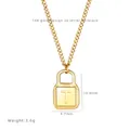 Polished golden padlock necklace with letter T pendant measuring 14.8mm and 9.7mm - Letter T