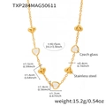 Especificaciones de tamaño del collar de corazón de acero dorado con piedras de vidrio checo - Collar de Piedra de Vidrio Blanco Dorado