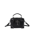 Borsa a tracolla punk nera con croce argento, catene e borchie gotiche - Stile Croce
