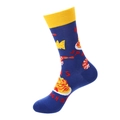 Calze blu navy con motivi di spaghetti e gamberetti e polsini a contrasto gialli - Taglia unica / 984 Spaghetti/Blu Notte