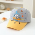 Close-up of kids baseball cap with 3D spaceship fox patch and space theme prints - Kids One Size / Spaceship Gray
