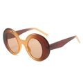 Retro oversized round sunglasses featuring trendy amber gradient frames and tinted lenses - Brown Yellow Frame Tea Lens