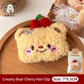 Pince à cheveux ours en peluche crème avec cerise et emballage cadeau, 7x6,5 cm - 4# Barrette Ours Jaune Crème Cerise