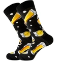 Funny beer patterned crew socks in black knit cotton with yellow beer mug graphics - Size 39-45 / Black Yellow Beer